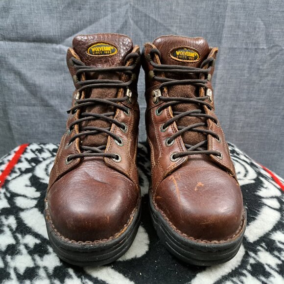 %Wolverine all leather dura shock work boots Men Leather Brown Size 8 / D1
